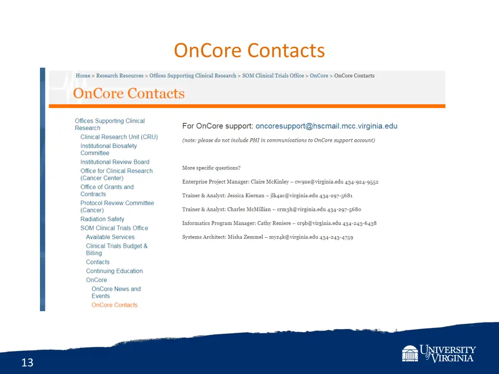 oncore contacts