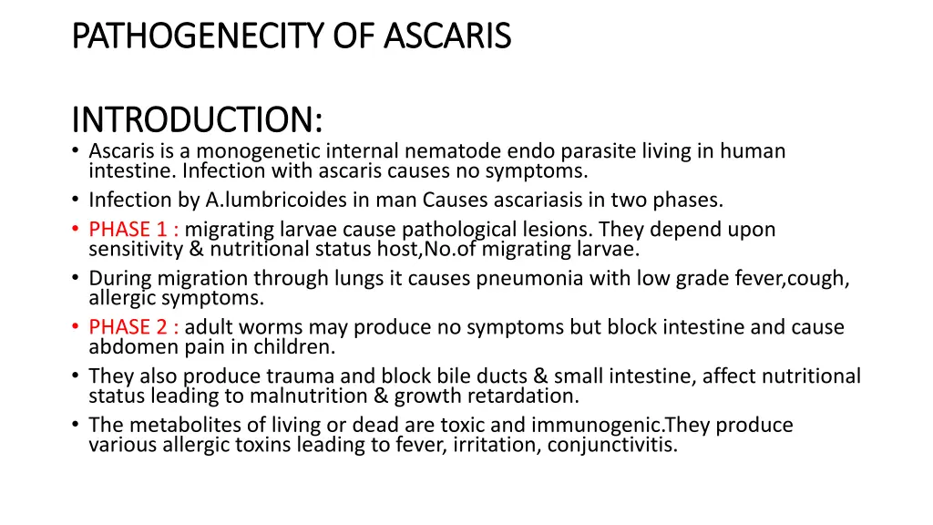 pathogenecity of ascaris pathogenecity of ascaris