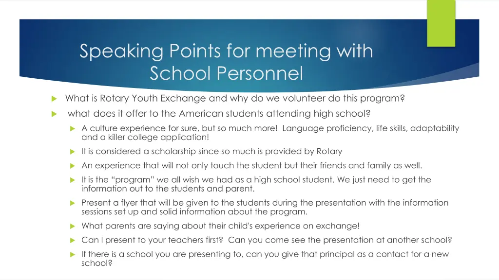 speaking points for meeting with school personnel