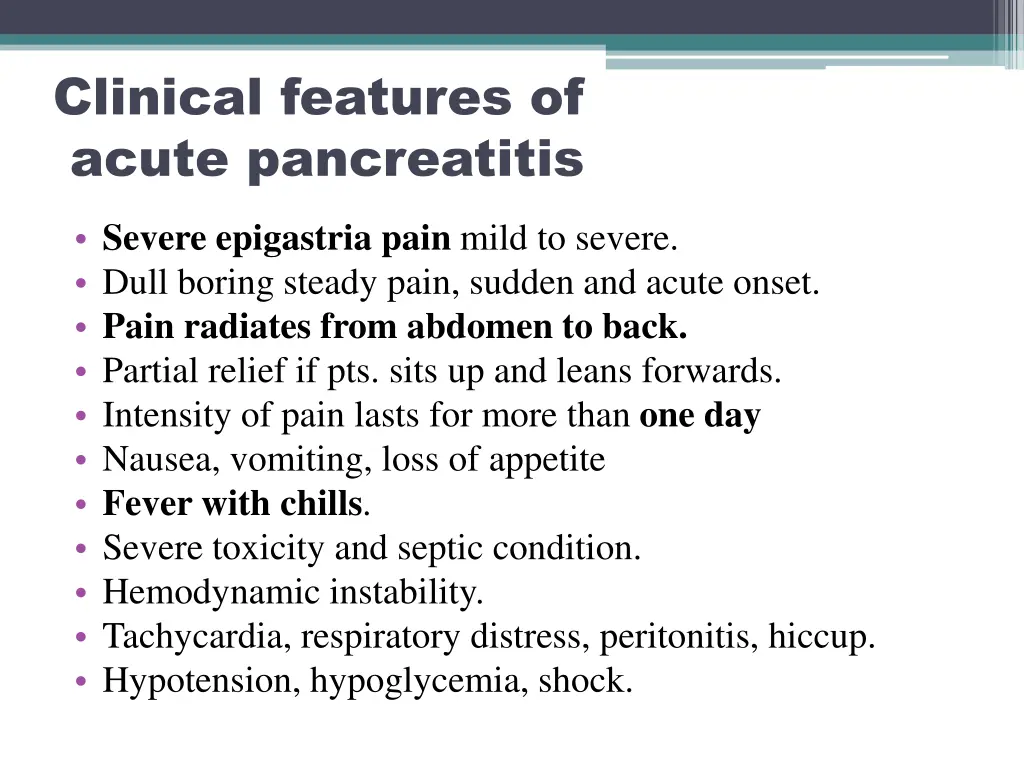 clinical features of acute pancreatitis