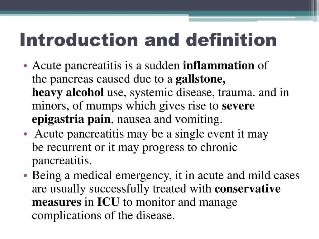 introduction and definition acute pancreatitis