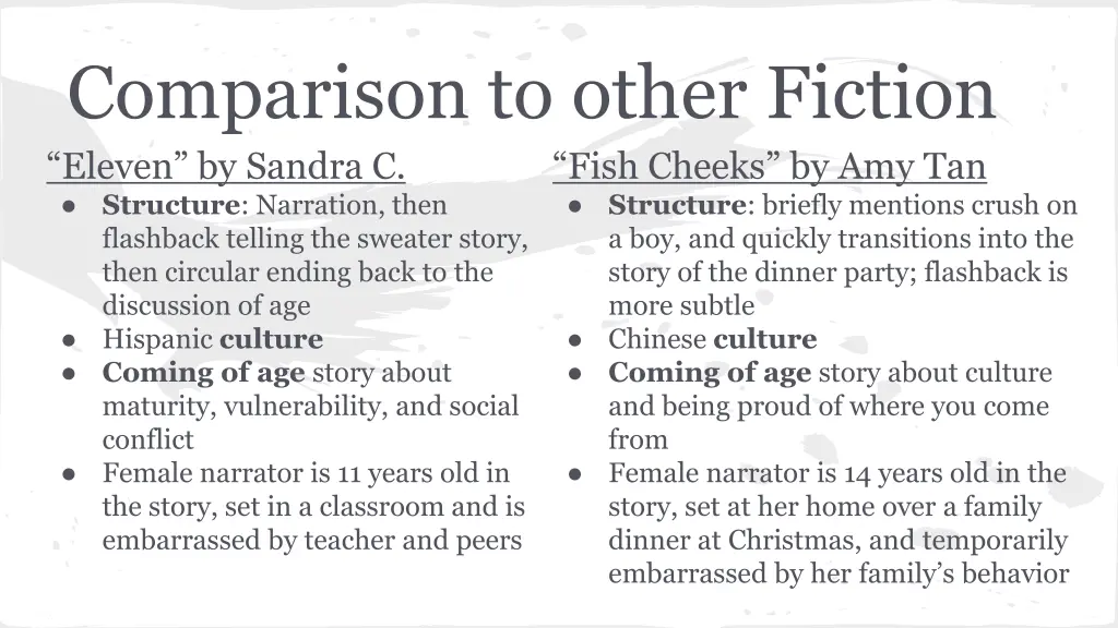 comparison to other fiction eleven by sandra