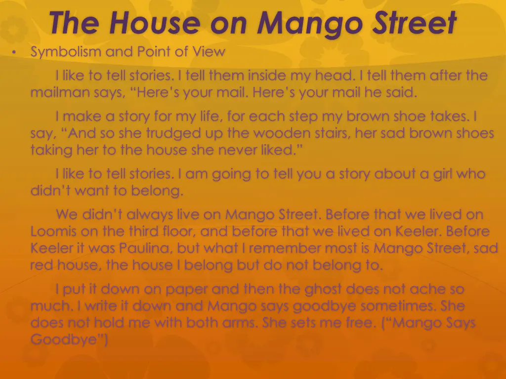 the house on mango street symbolism and point