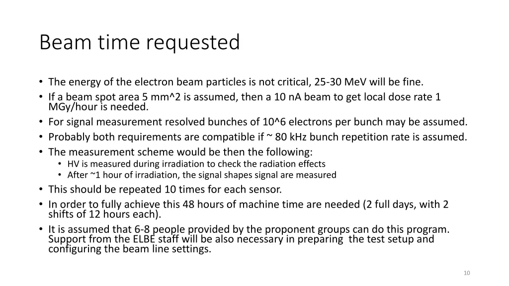 beam time requested