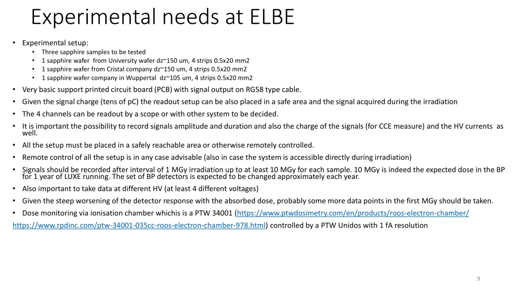 experimental needs at elbe