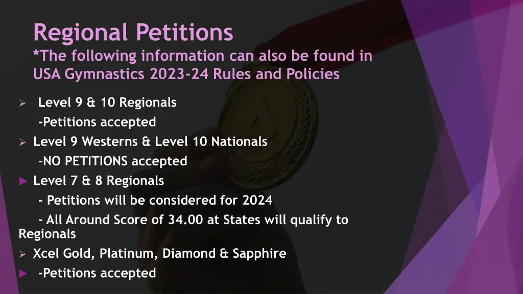 regional petitions the following information