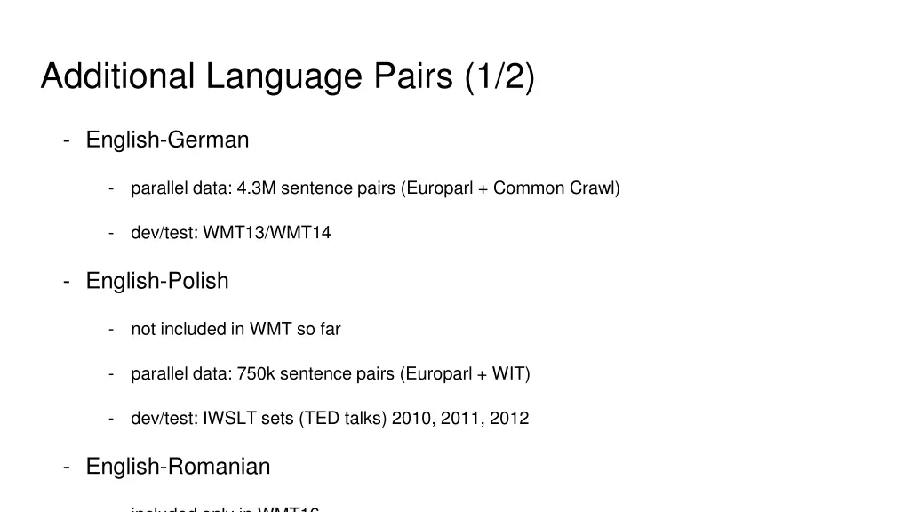 additional language pairs 1 2