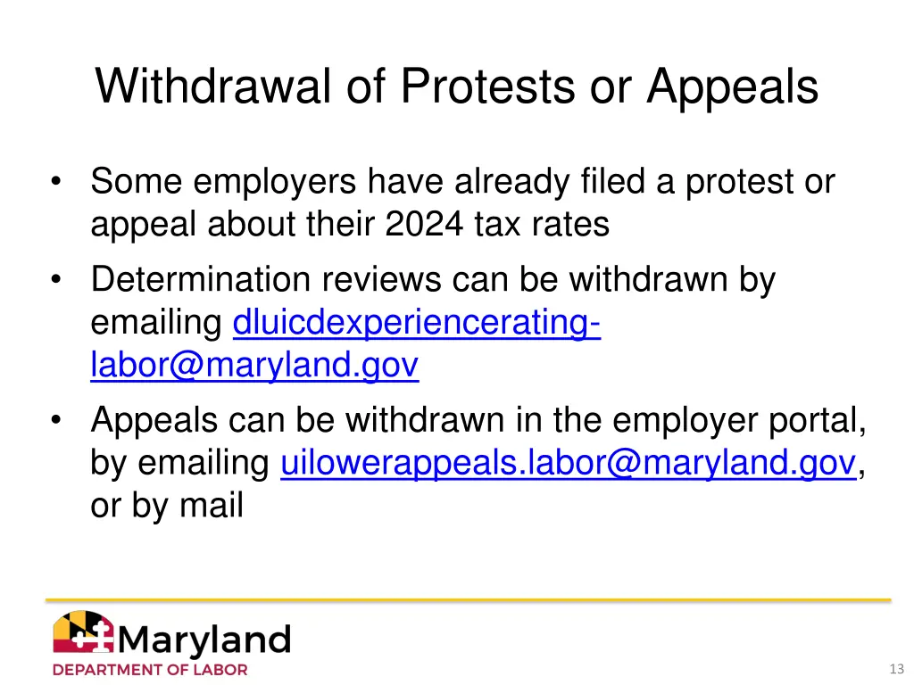 withdrawal of protests or appeals