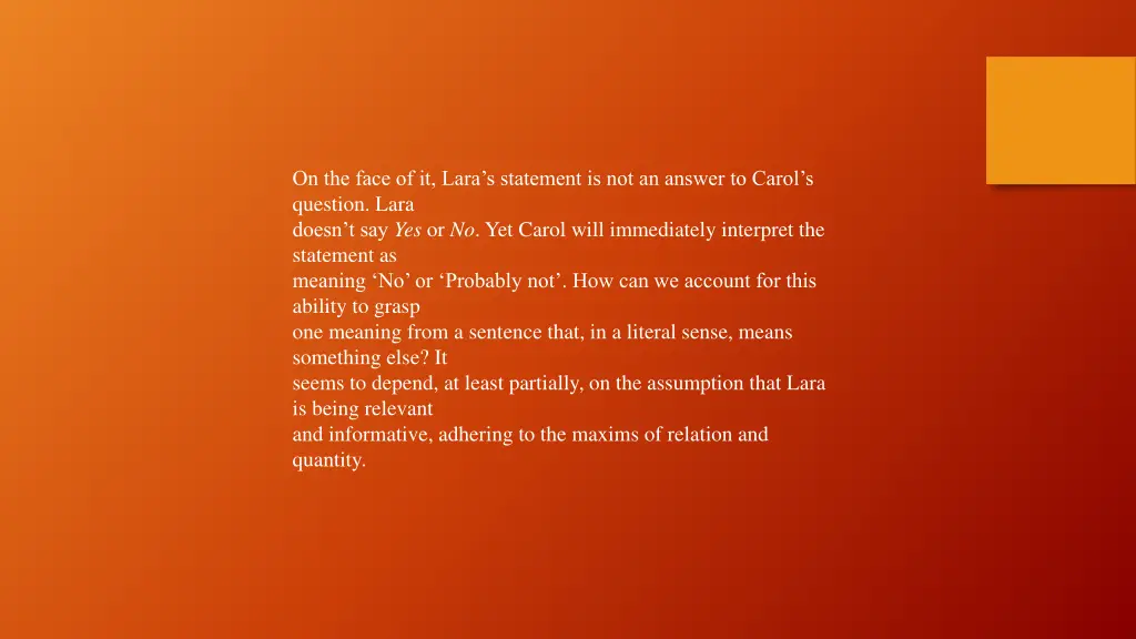 on the face of it lara s statement