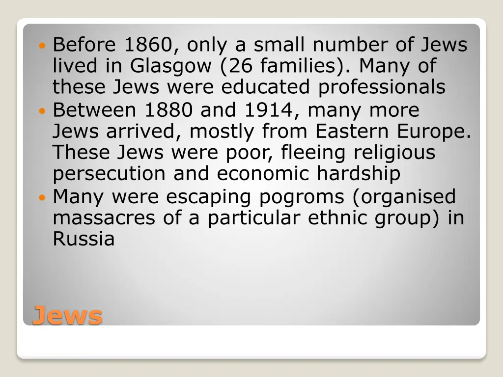 before 1860 only a small number of jews lived