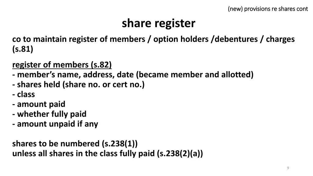 new provisions re shares new provisions re shares 6