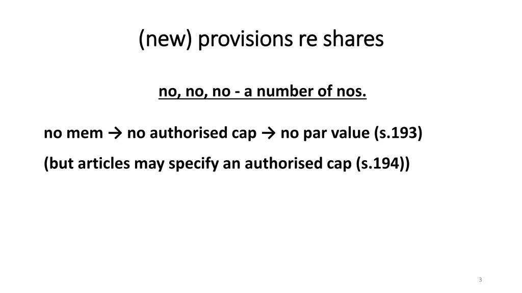 new provisions re shares new provisions re shares