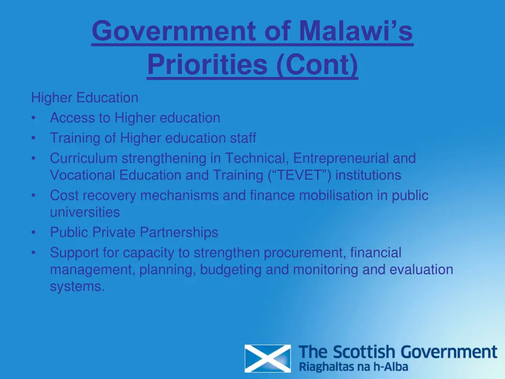 government of malawi s priorities cont 1