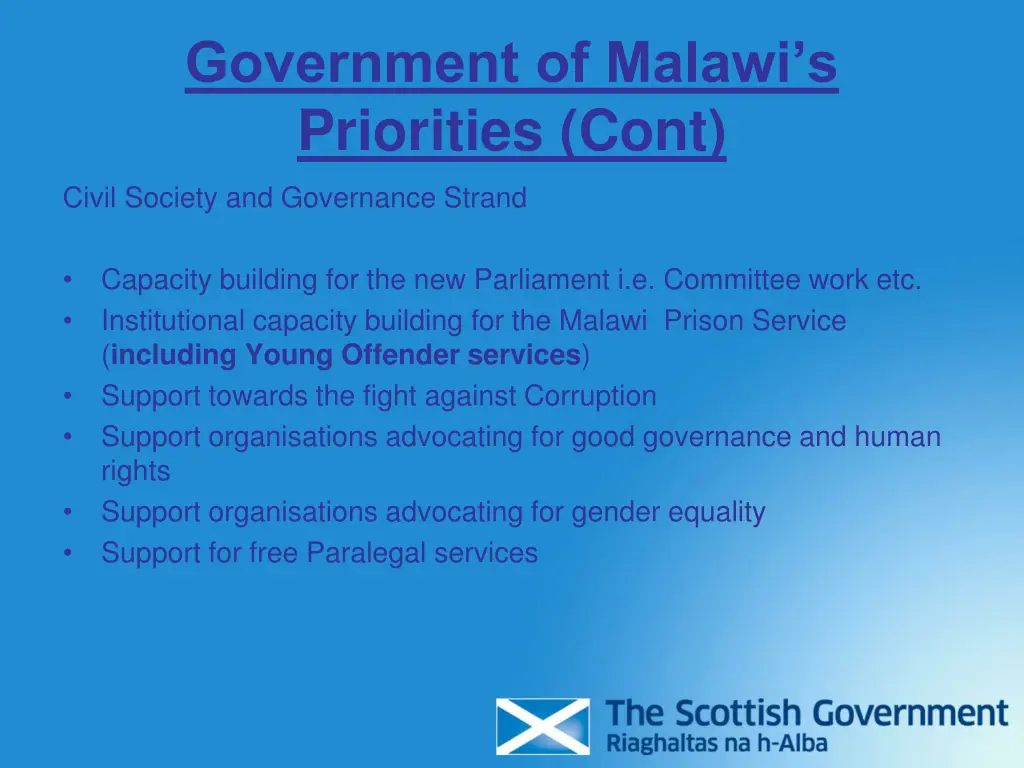 government of malawi s priorities cont