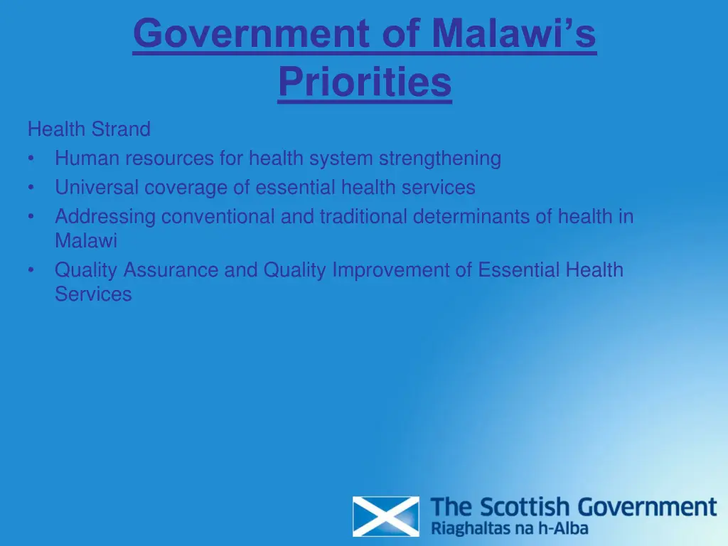 government of malawi s priorities