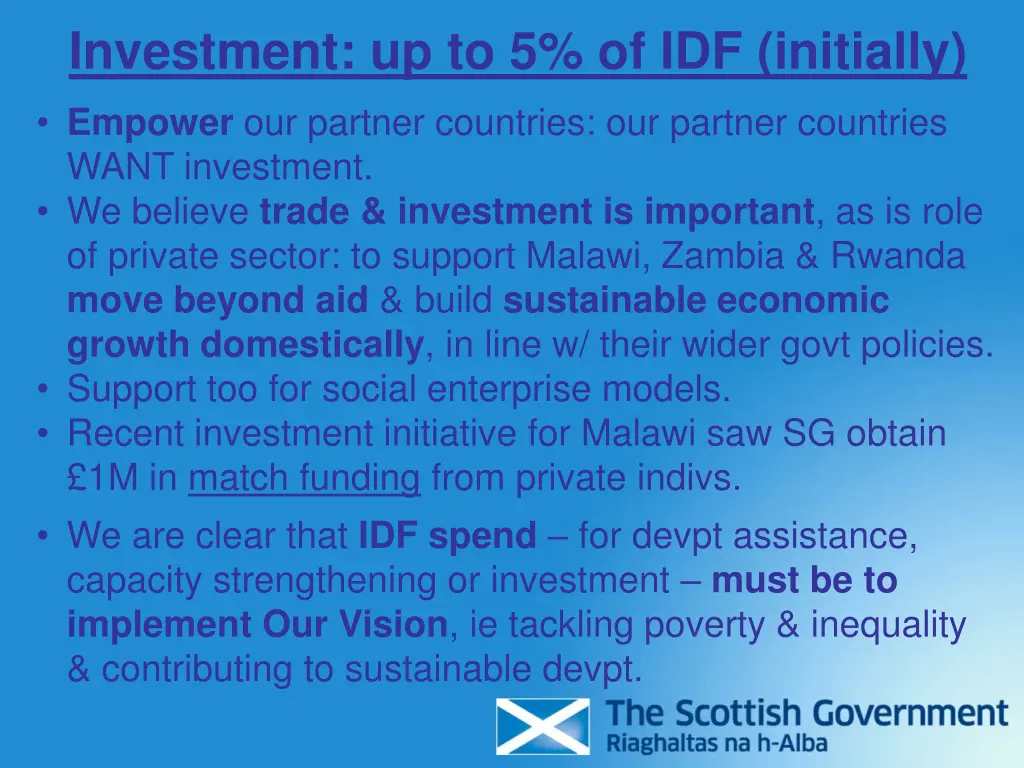 investment up to 5 of idf initially