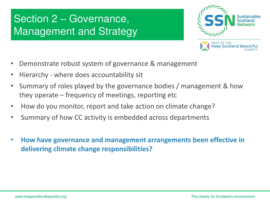 section 2 governance management and strategy