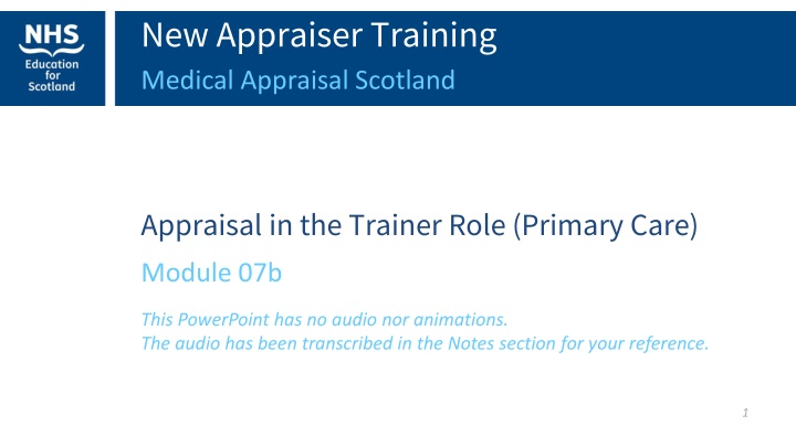 new appraiser training medical appraisal scotland