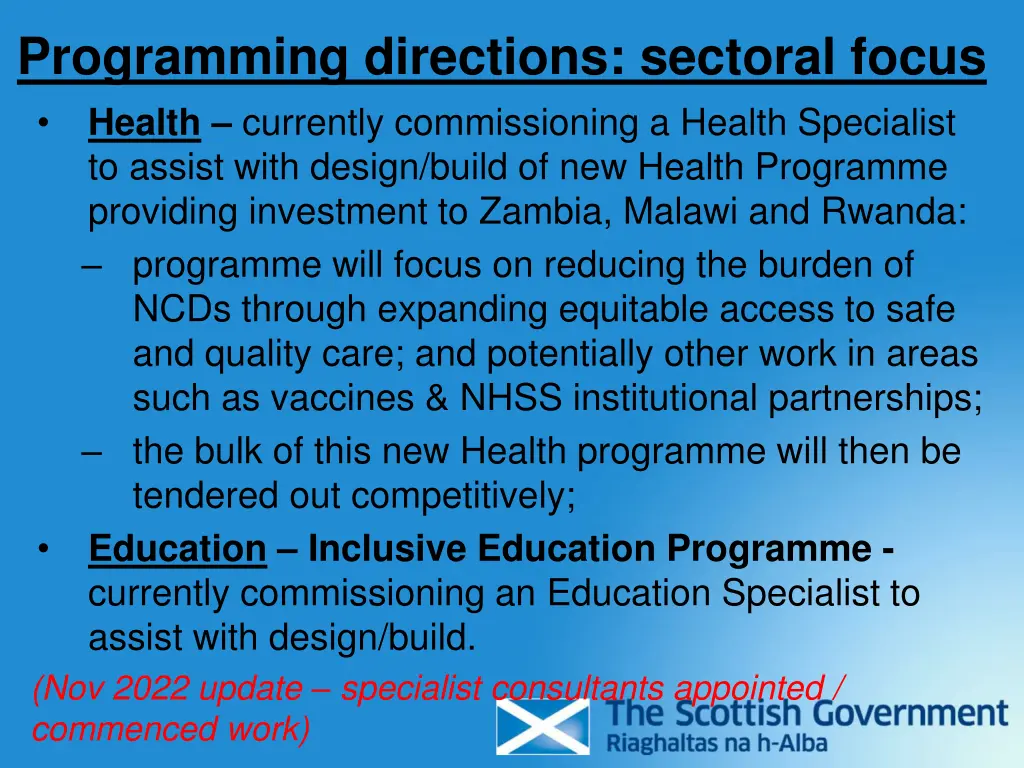 programming directions sectoral focus health