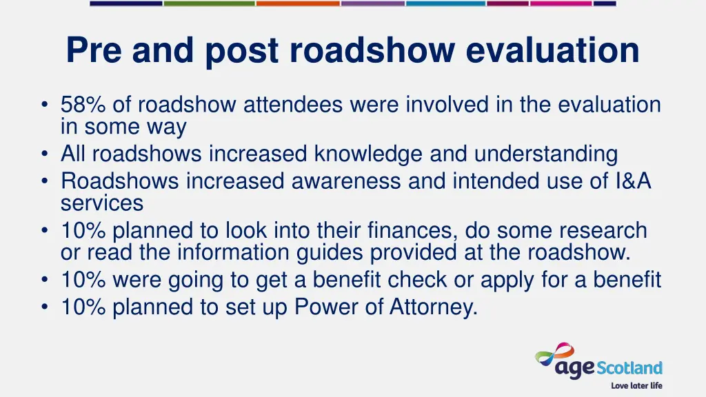 pre and post roadshow evaluation