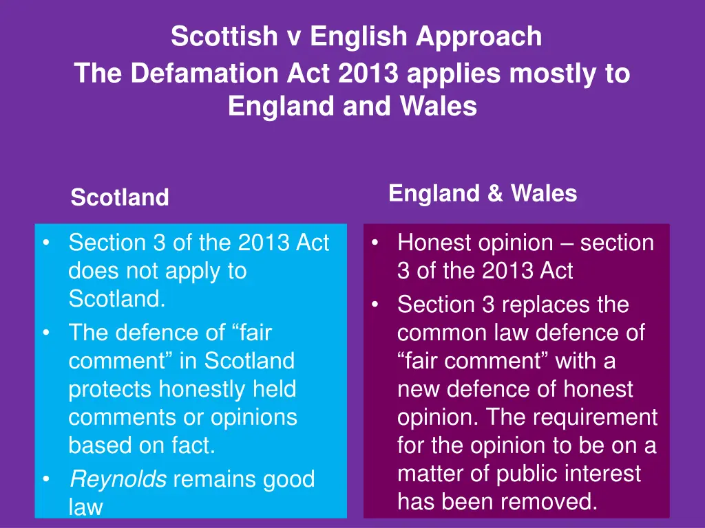 scottish v english approach the defamation