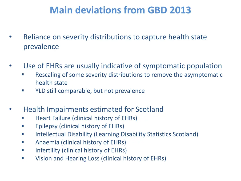 main deviations from gbd 2013