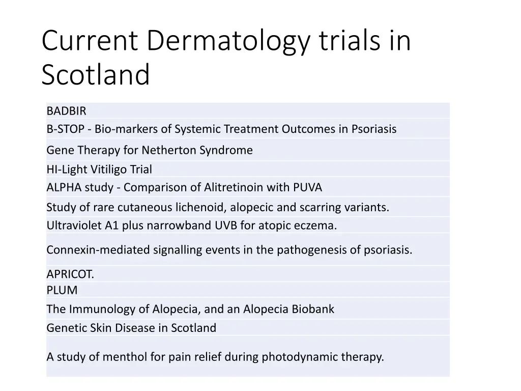 current dermatology trials in scotland