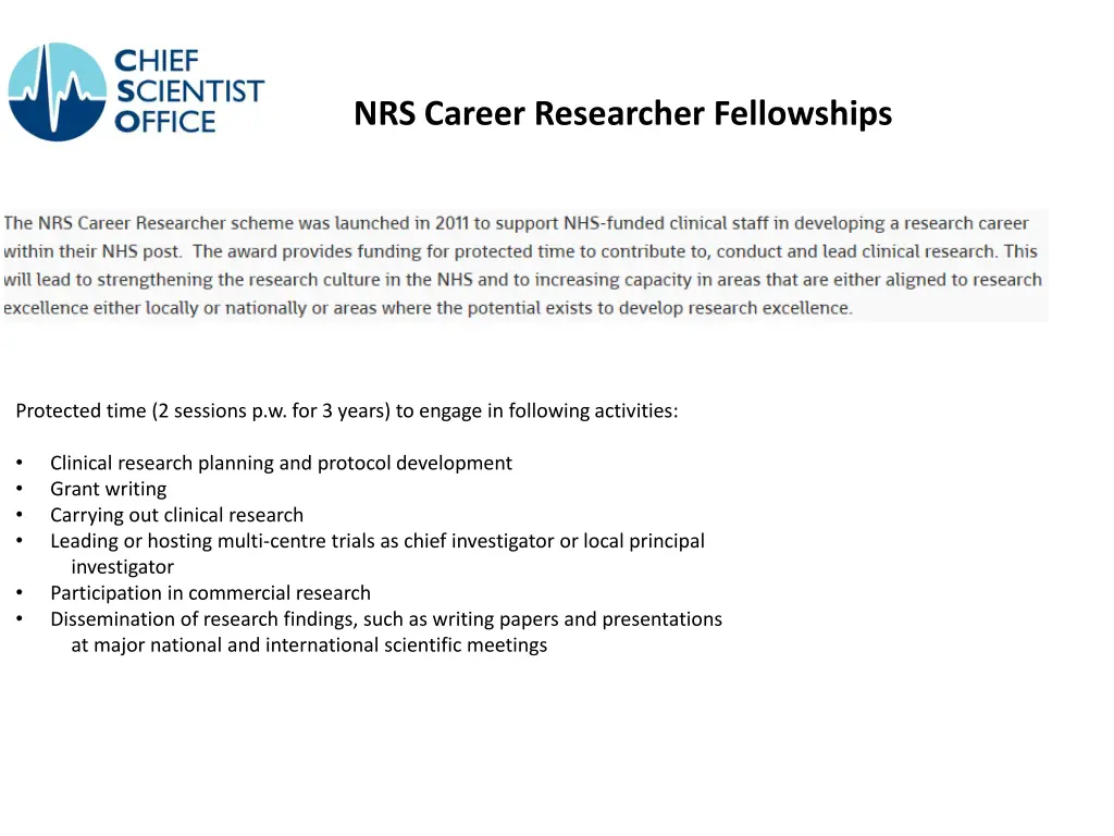 nrs career researcher fellowships