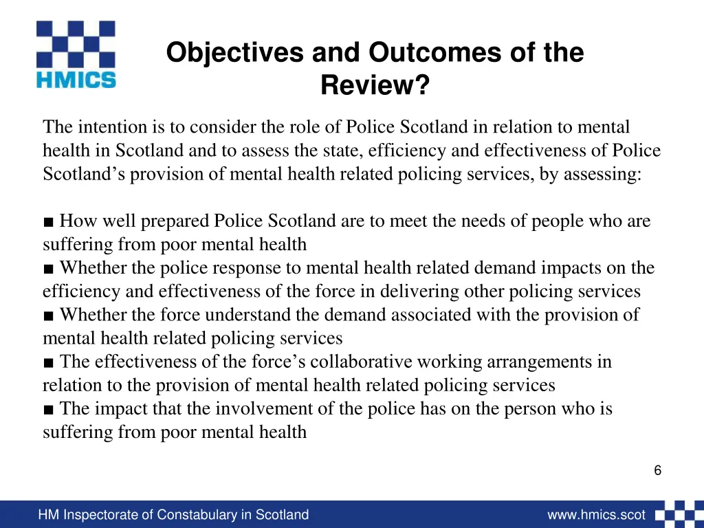 objectives and outcomes of the review