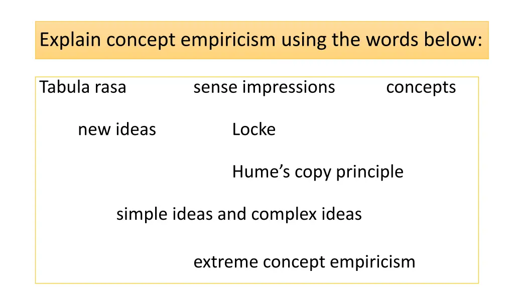 explain concept empiricism using the words below