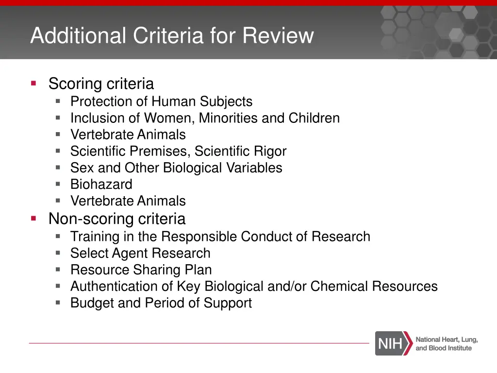 additional criteria for review