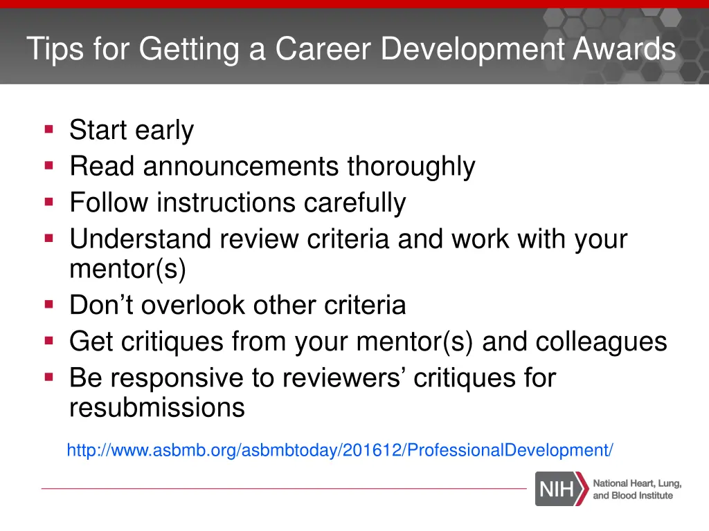 tips for getting a career development awards