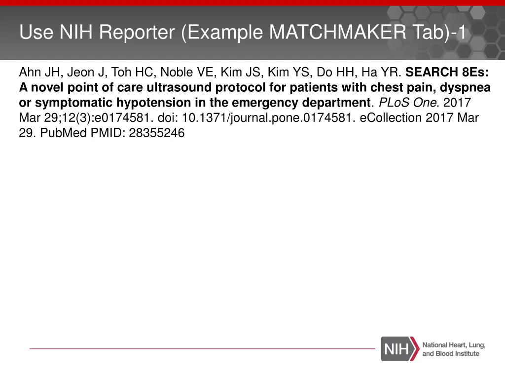 use nih reporter example matchmaker tab 1