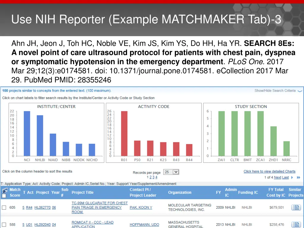 use nih reporter example matchmaker tab 3