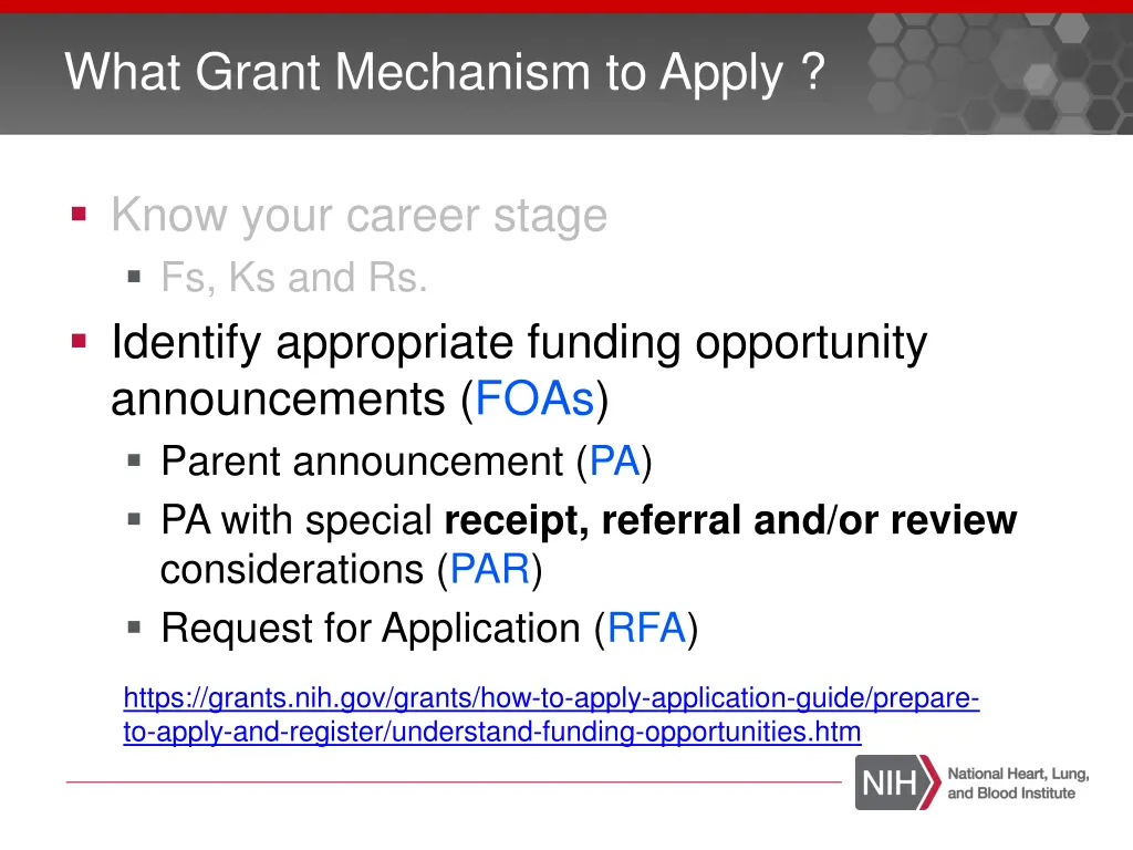 what grant mechanism to apply 1