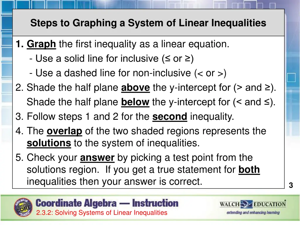 steps to graphing a system of linear inequalities