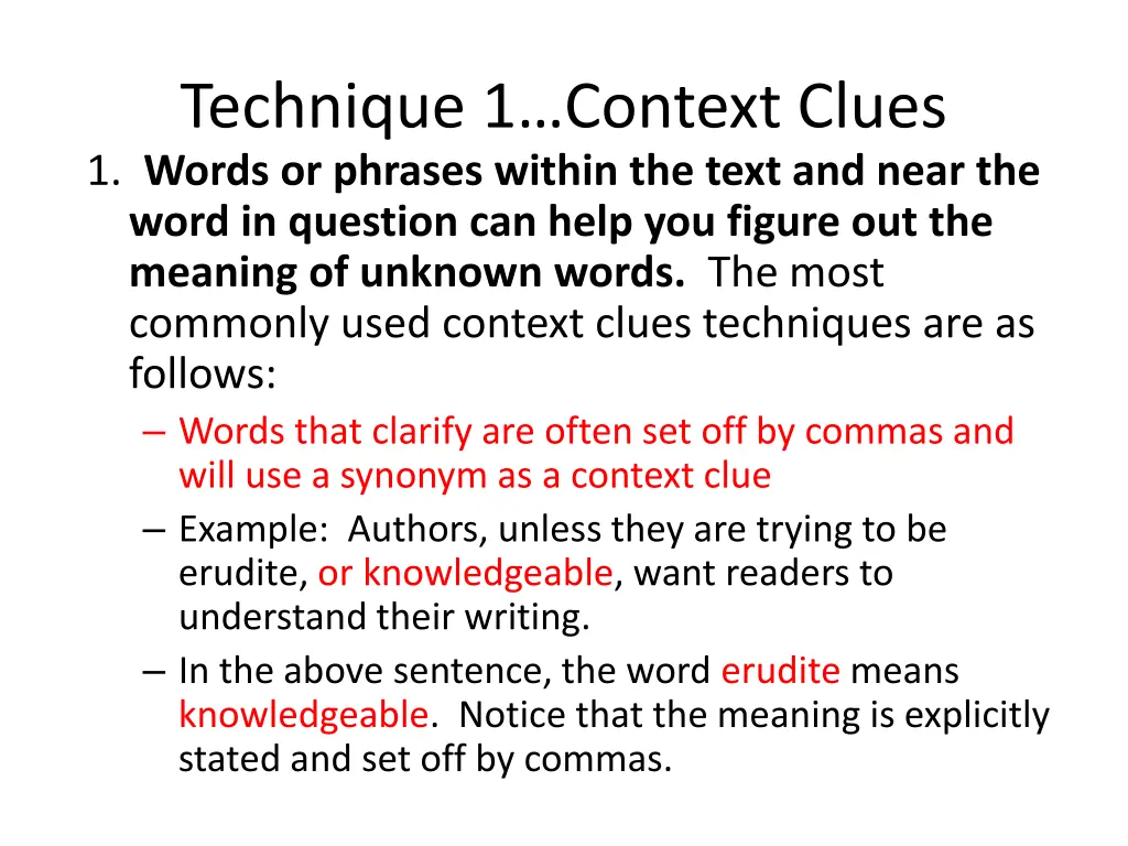 technique 1 context clues 1 words or phrases