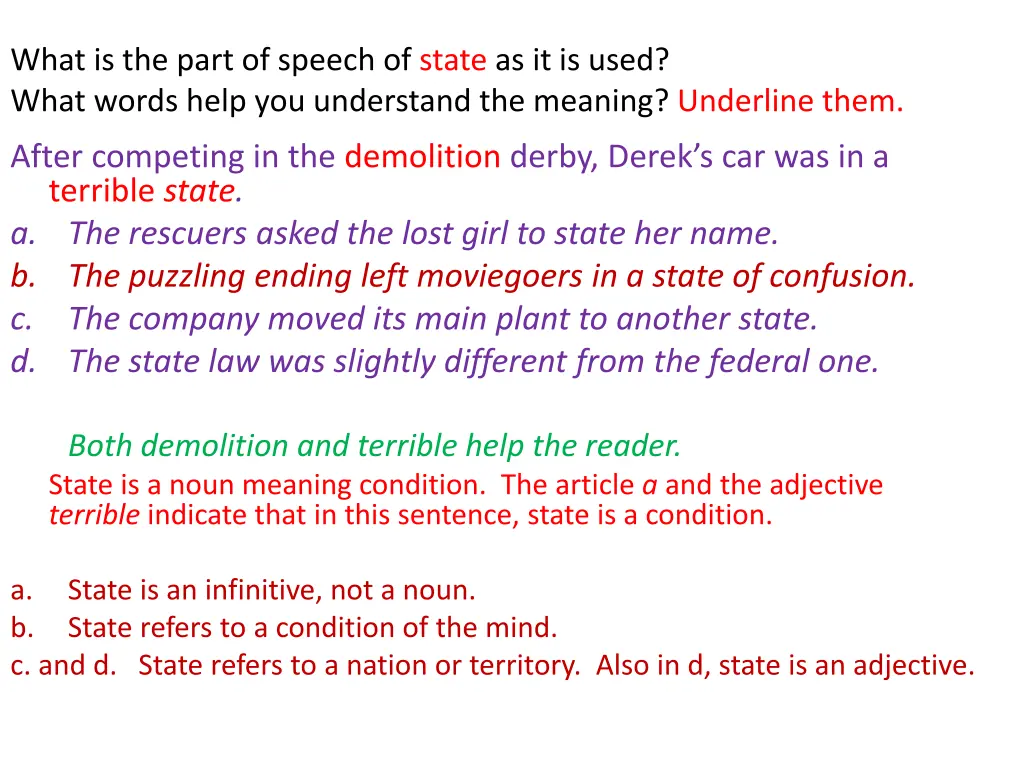 what is the part of speech of state as it is used