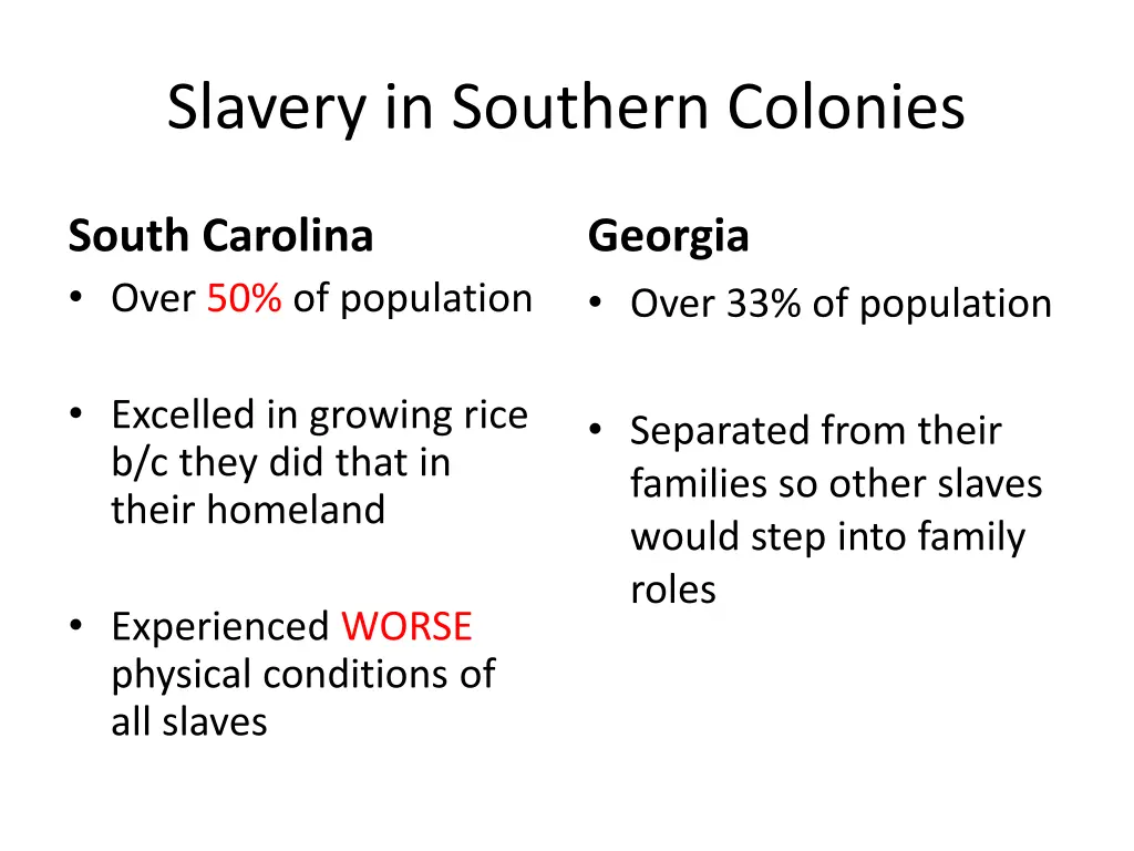 slavery in southern colonies