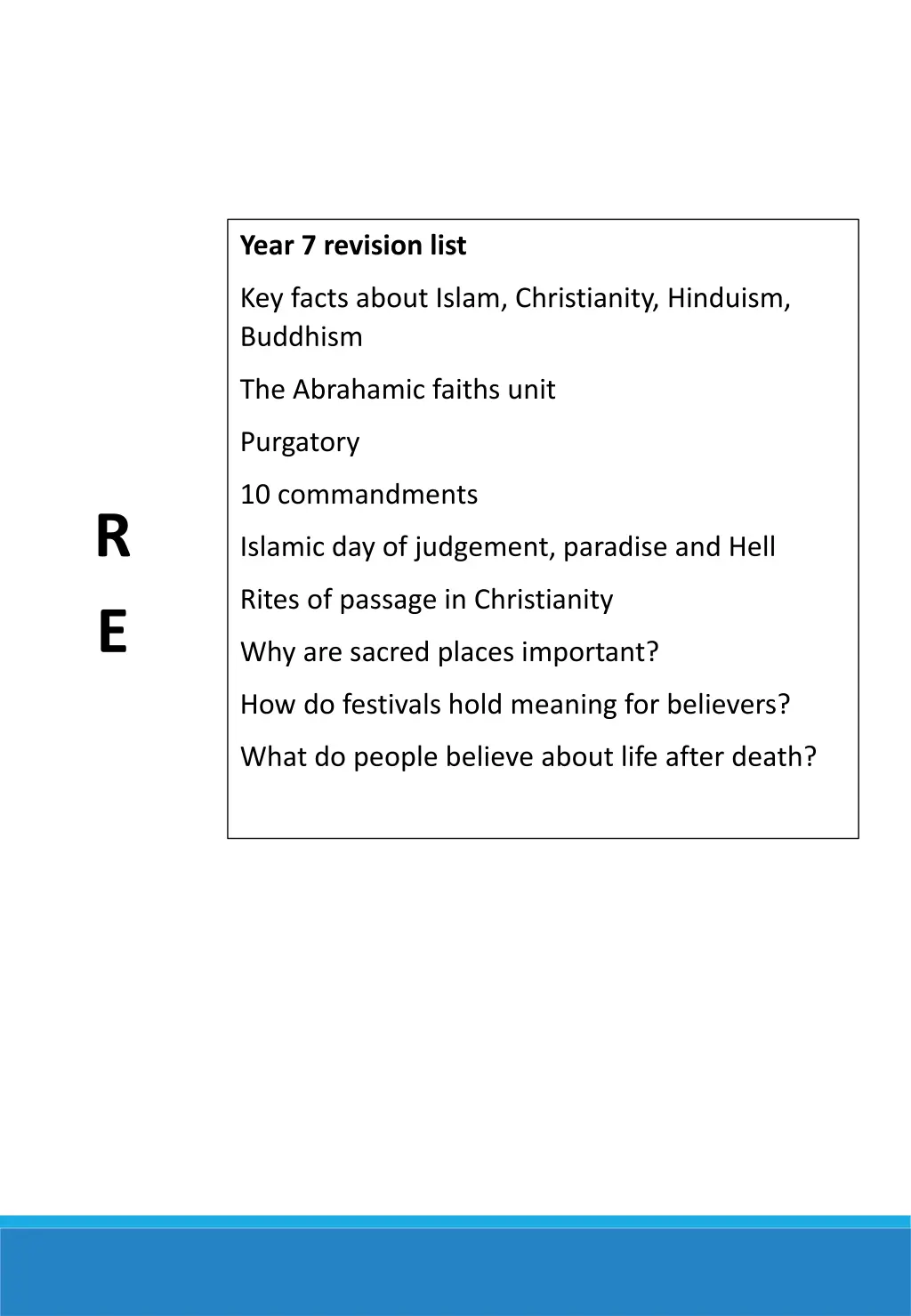 year 7 revision list