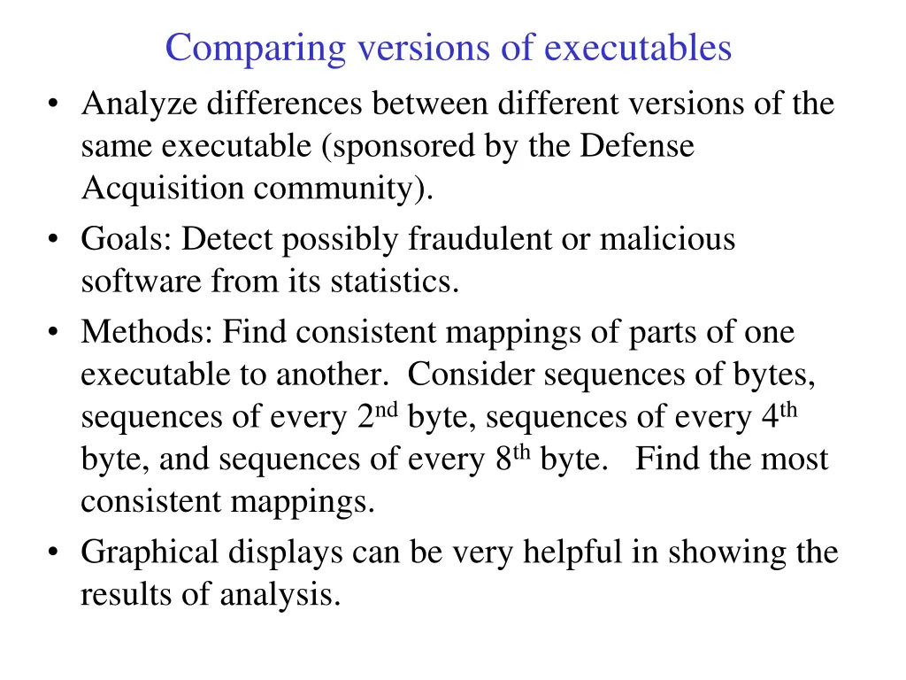 comparing versions of executables analyze