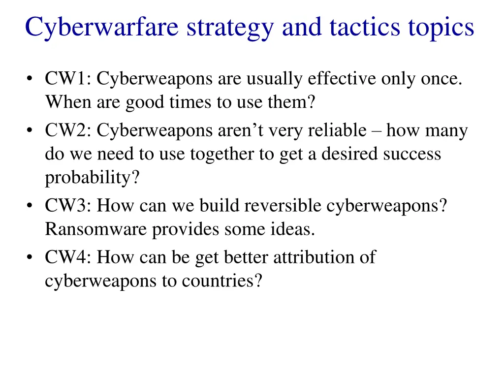 cyberwarfare strategy and tactics topics