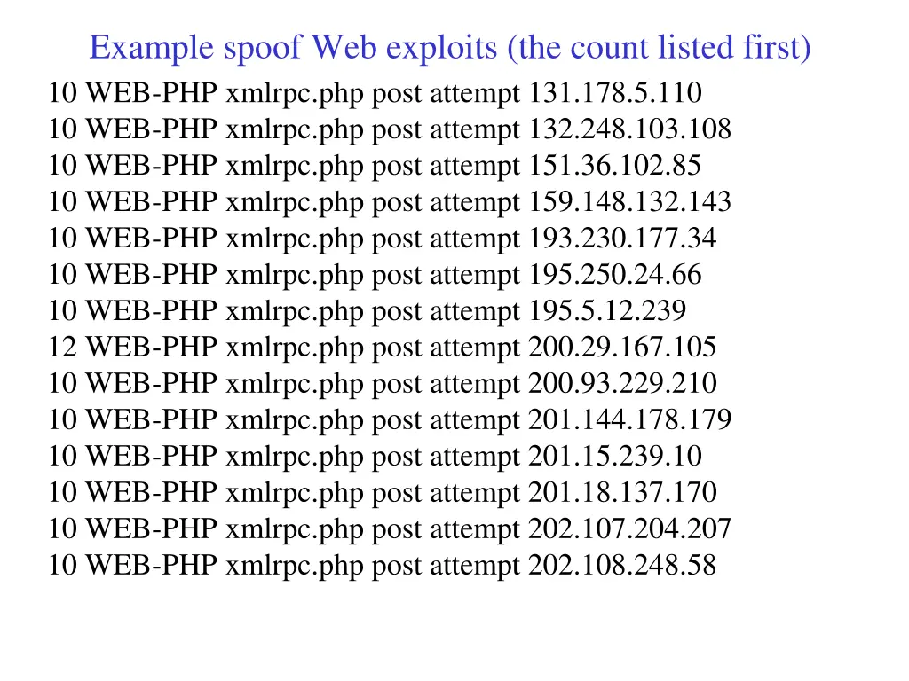 example spoof web exploits the count listed first