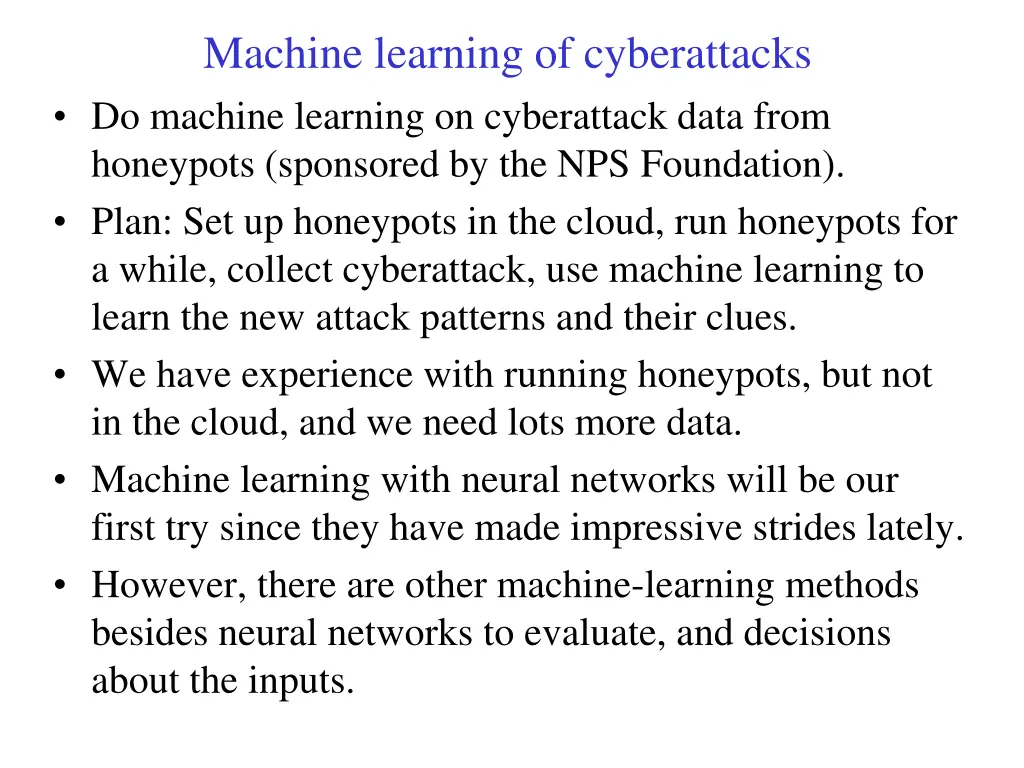 machine learning of cyberattacks do machine