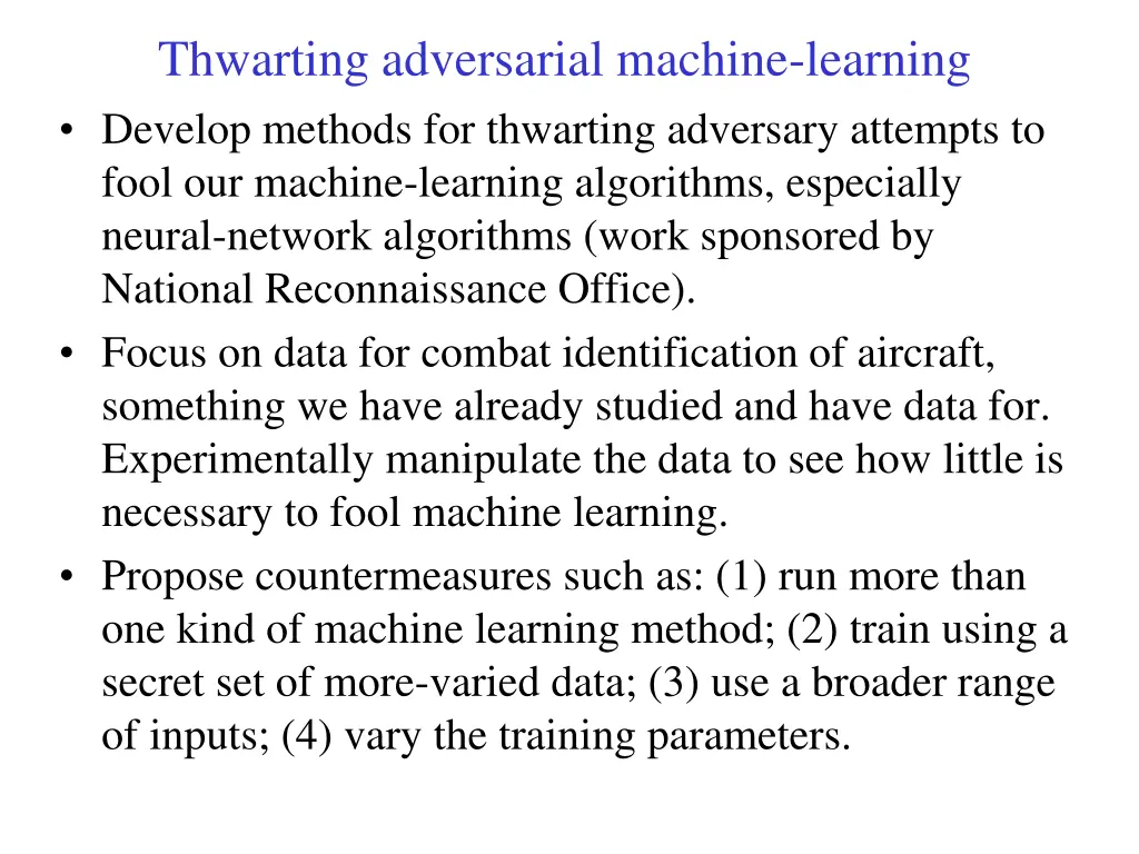 thwarting adversarial machine learning develop