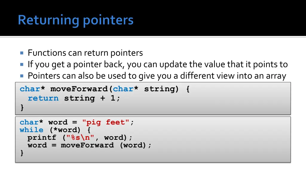 functions can return pointers