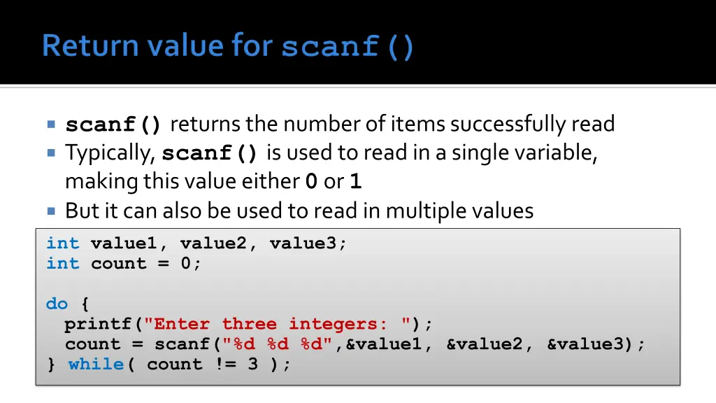 scanf returns the number of items successfully