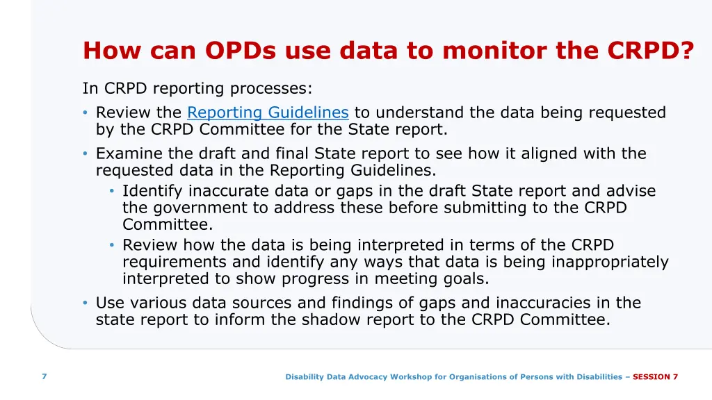 how can opds use data to monitor the crpd