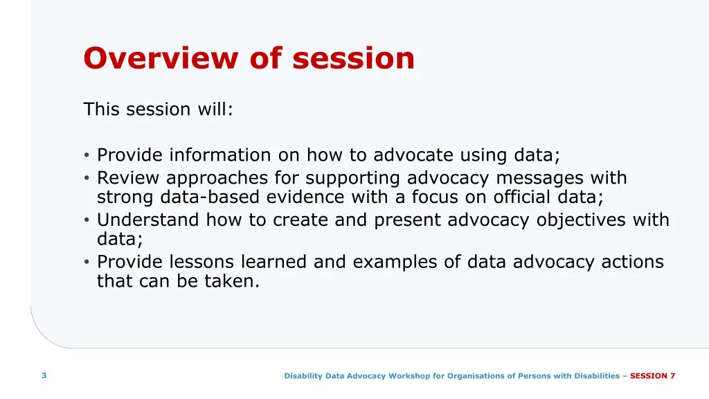 overview of session