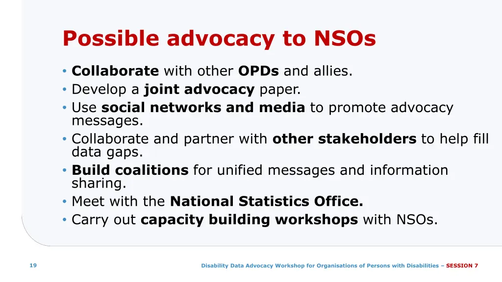 possible advocacy to nsos